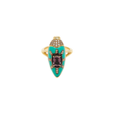 Scarab Ring in 18K gold with Turquoise, Spinel and diamonds — front view