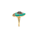 Scarab Ring in 18K gold with Turquoise, Spinel and diamonds — side view