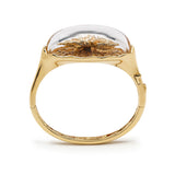 Terrarium Bangle in 18K Gold with diamonds mother of pearl and rock crystal front view
