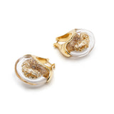 Terrarium Earrings in 18K Gold with diamonds mother of pearl and rock crystal flat lay