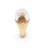 Terrarium Ring in 18K Gold with diamonds mother of pearl and rock crystal side view