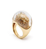 Terrarium Ring in 18K Gold with diamonds mother of pearl and rock crystal side view