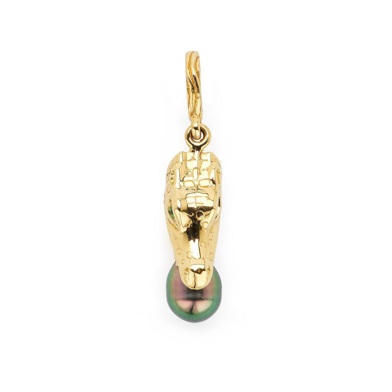 Alligator Biting Pearl Charm