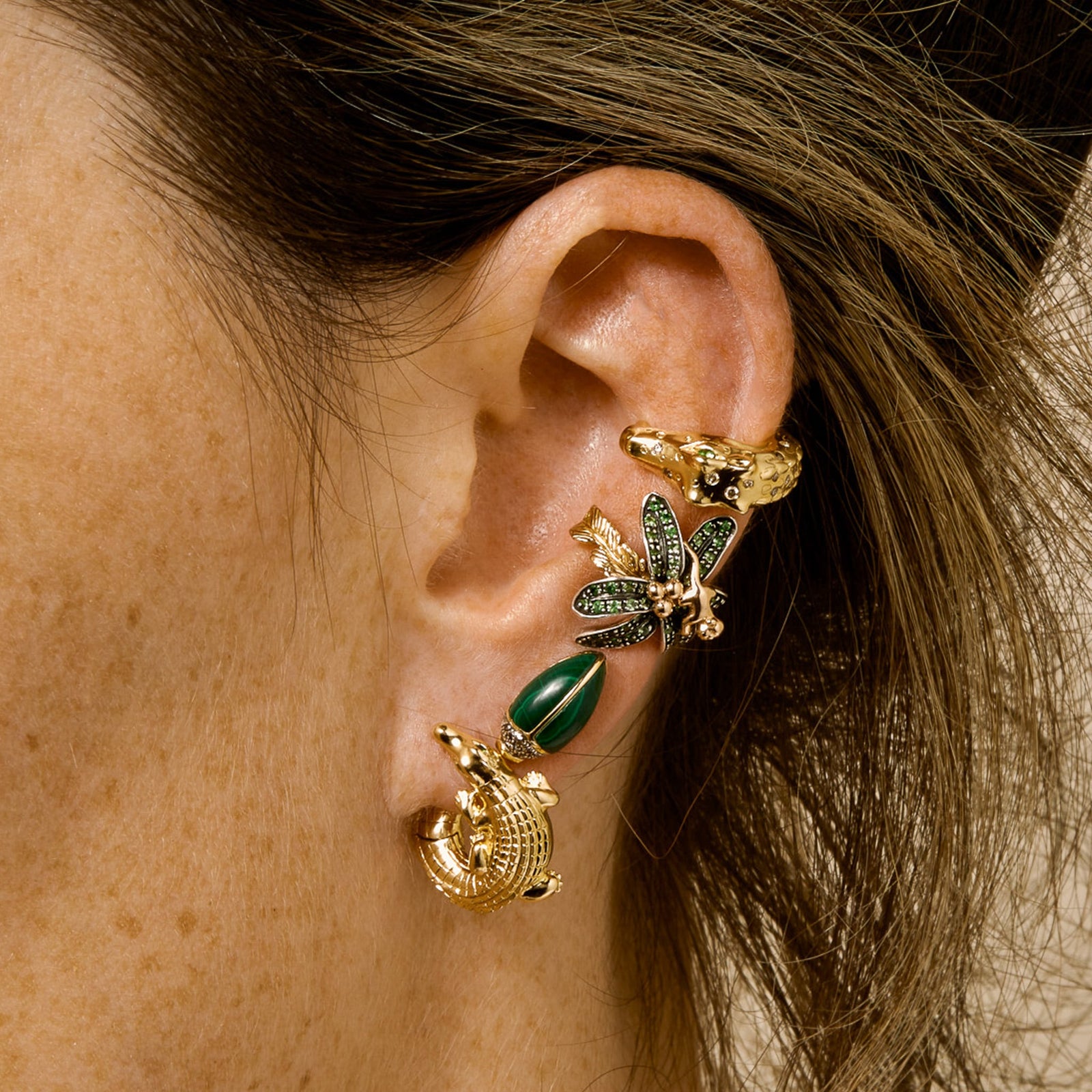 Alligator Yellow Gold Twist Earring