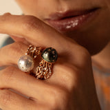 Jellyfish Tahitian Pearl Ring with White Diamonds