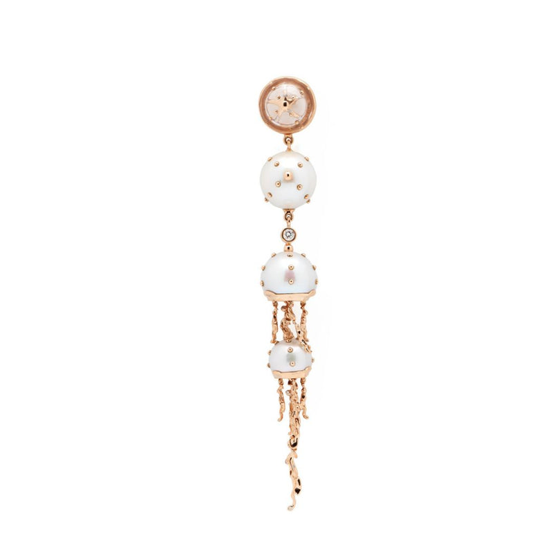 Jellyfish Quartz and White Pearls Drop Earring with Diamonds