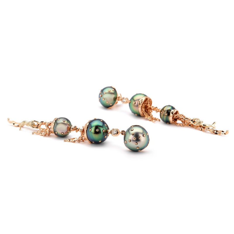 Jellyfish Tahitian Pearls Drop Earring with Diamonds
