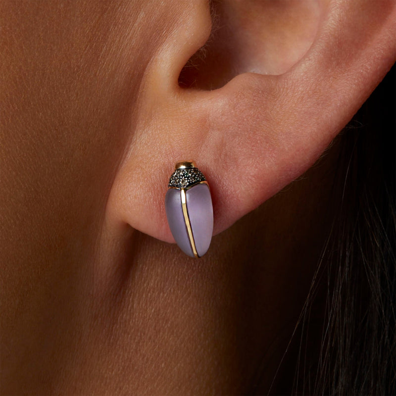 Mini Scarab Stud Earring with Amethyst