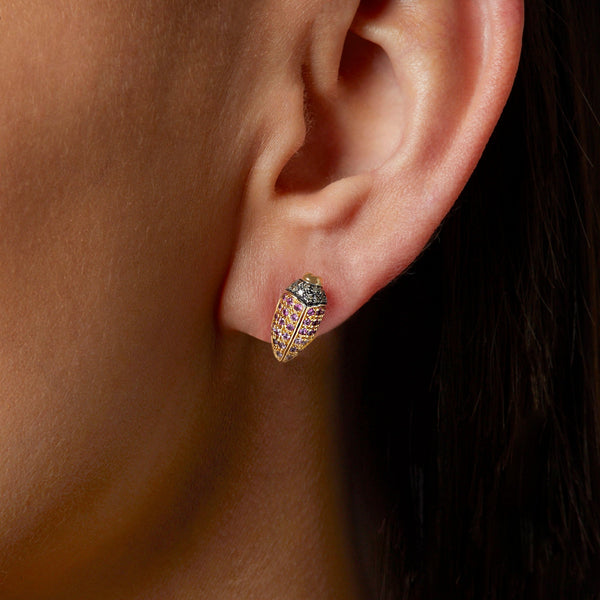 Mini Scarab Stud Earring with Pink Sapphires