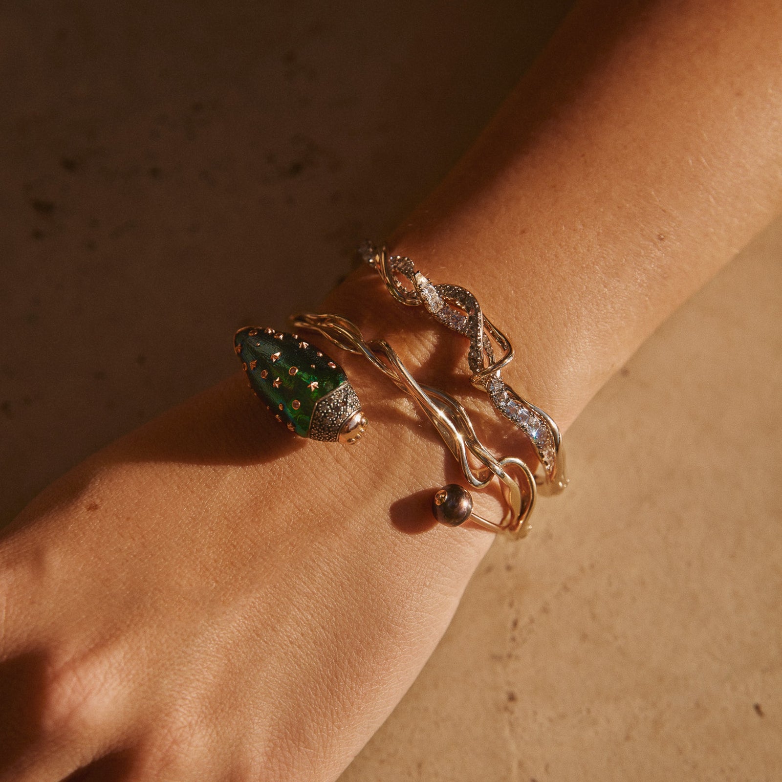 Bibi van der Velden Scarab And Pearl Gold Bangle
