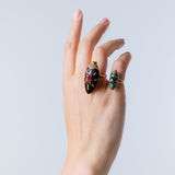 Scarab Ring in 18K gold with Malachite, Spinel and diamonds — Wear on 2 rings