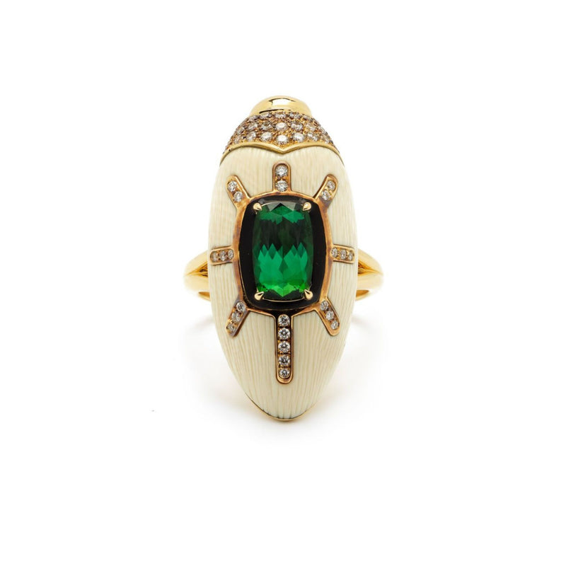 Scarab Mammoth Ring with Green Tourmaline