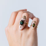 Scarab Pink Opal Ring with Green Tourmaline