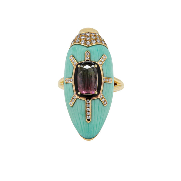 Scarab Turquoise Ring with Watermelon Tourmaline