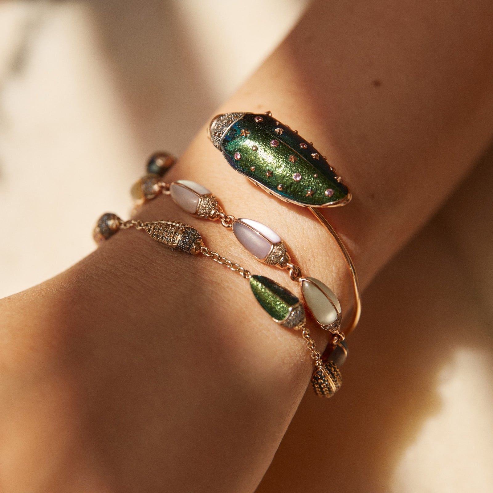 Bibi van der Velden Scarab And Pearl Gold Bangle