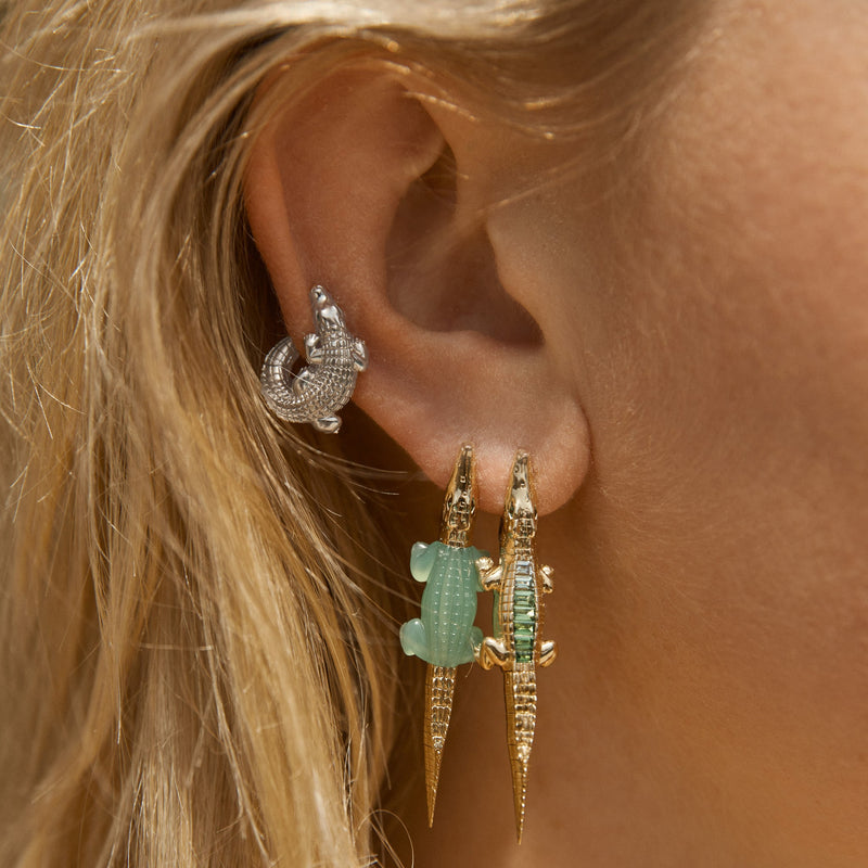 Alligator White Gold Twist Earring