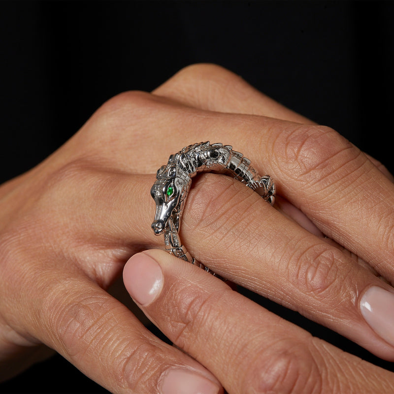 Diamond Alligator White Gold Wrap Ring