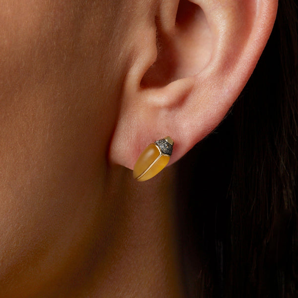 Mini Scarab Stud Earring with Citrine