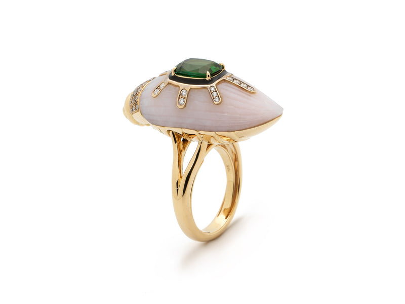 Scarab Pink Opal Ring with Green Tourmaline