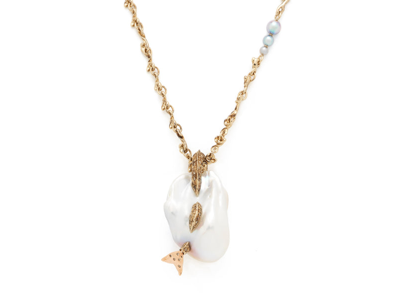 Mermaid Pearl Pendant on Waves Chain