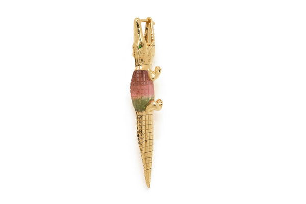 Watermelon Tourmaline Alligator Bite Earring