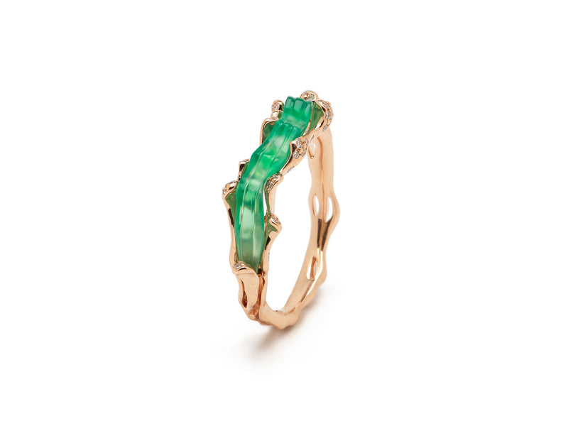 Green Agate Wave Stackable Ring