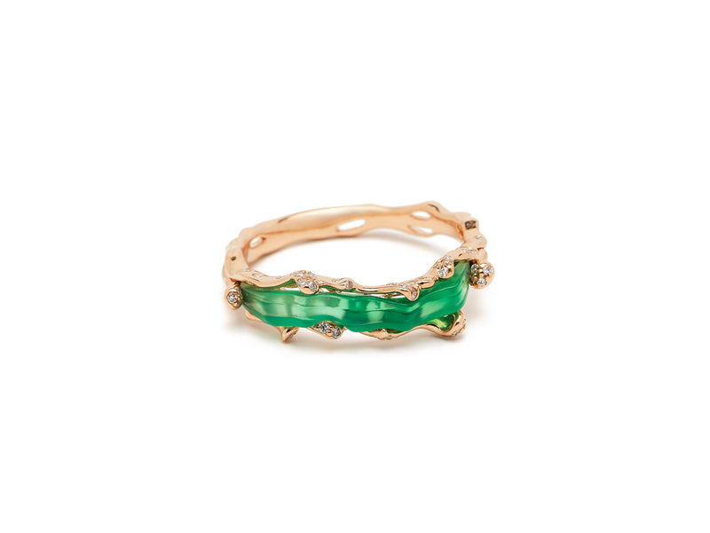 Green Agate Wave Stackable Ring