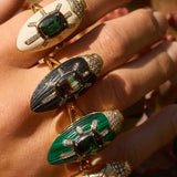 Scarab Malachite Ring with Green Tourmaline