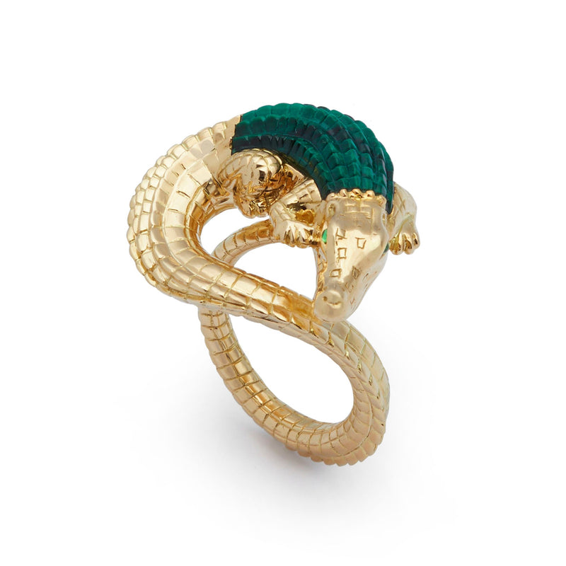 Alligator Twist Ring with Malachite