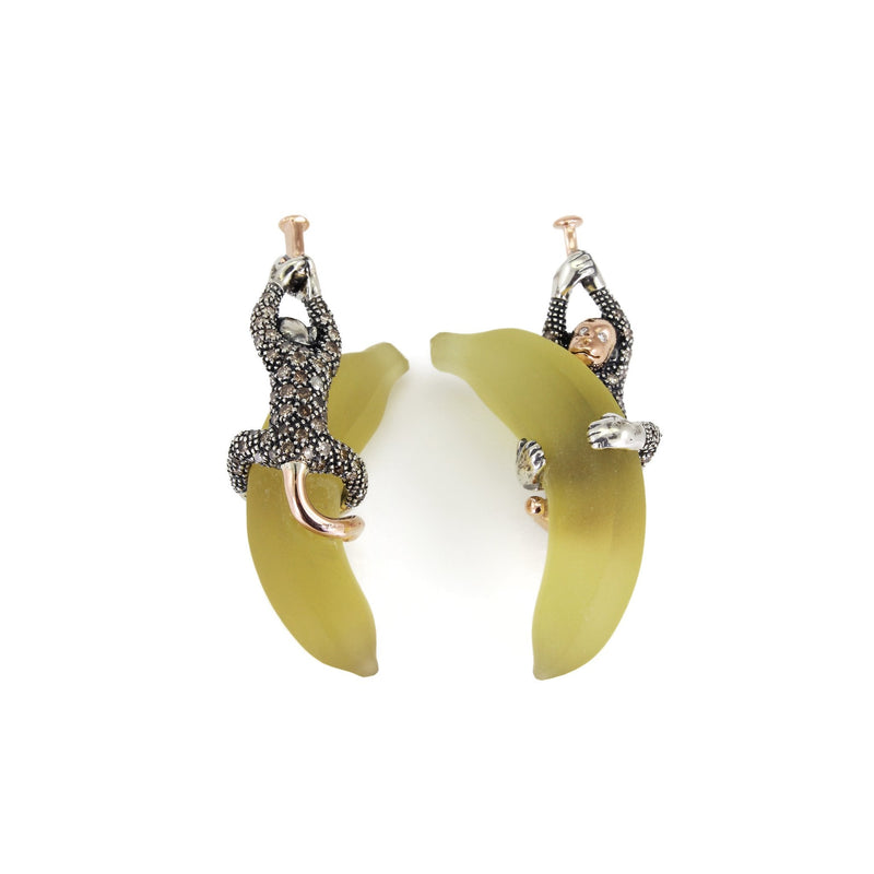 Monkey On Banana Hanging Part Earrings Bibi van der Velden