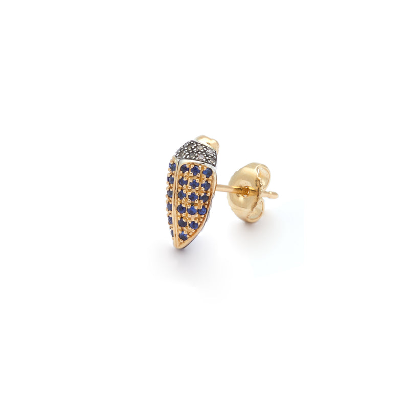 Mini Scarab Stud Earring with Blue Sapphires