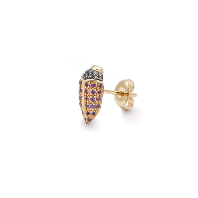 Mini Scarab Stud Earring with Pink Sapphires