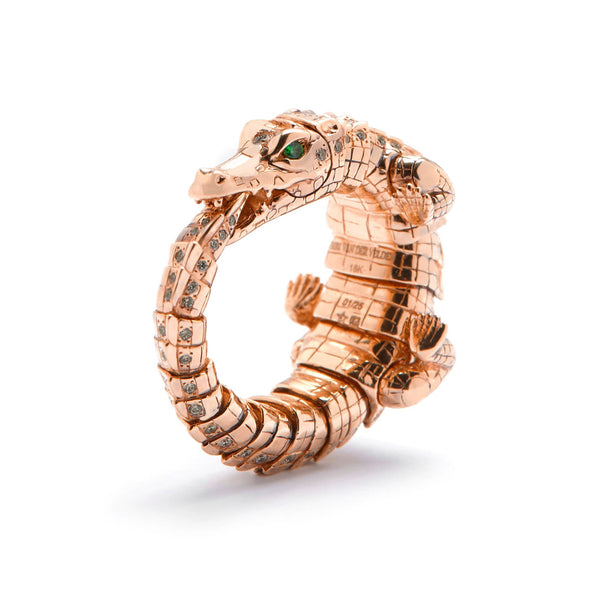 Diamond Alligator Rose Gold Wrap Ring