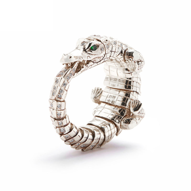 Diamond Alligator White Gold Wrap Ring