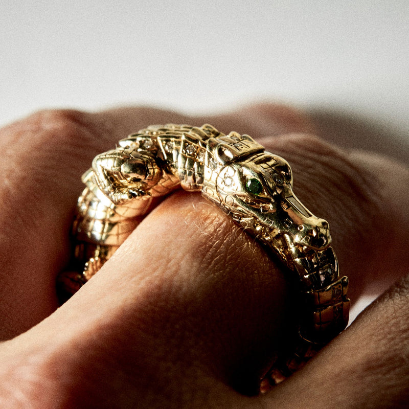 Diamond Alligator Yellow Gold Wrap Ring