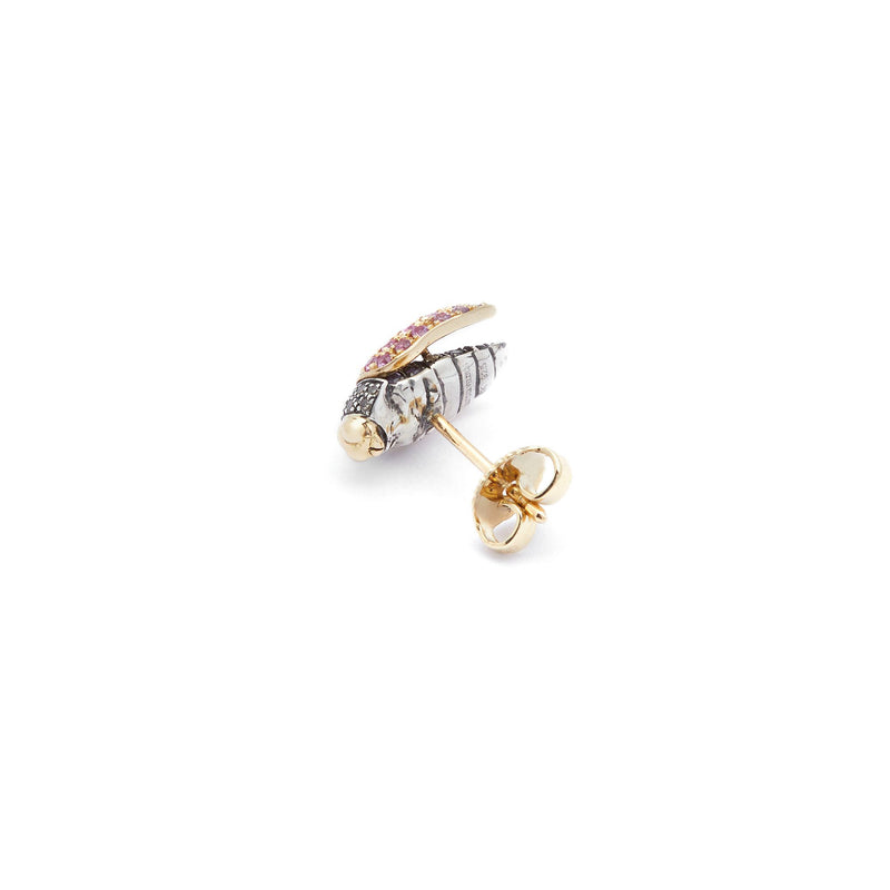 Mini Scarab Fly Stud Earring with Pink Sapphires