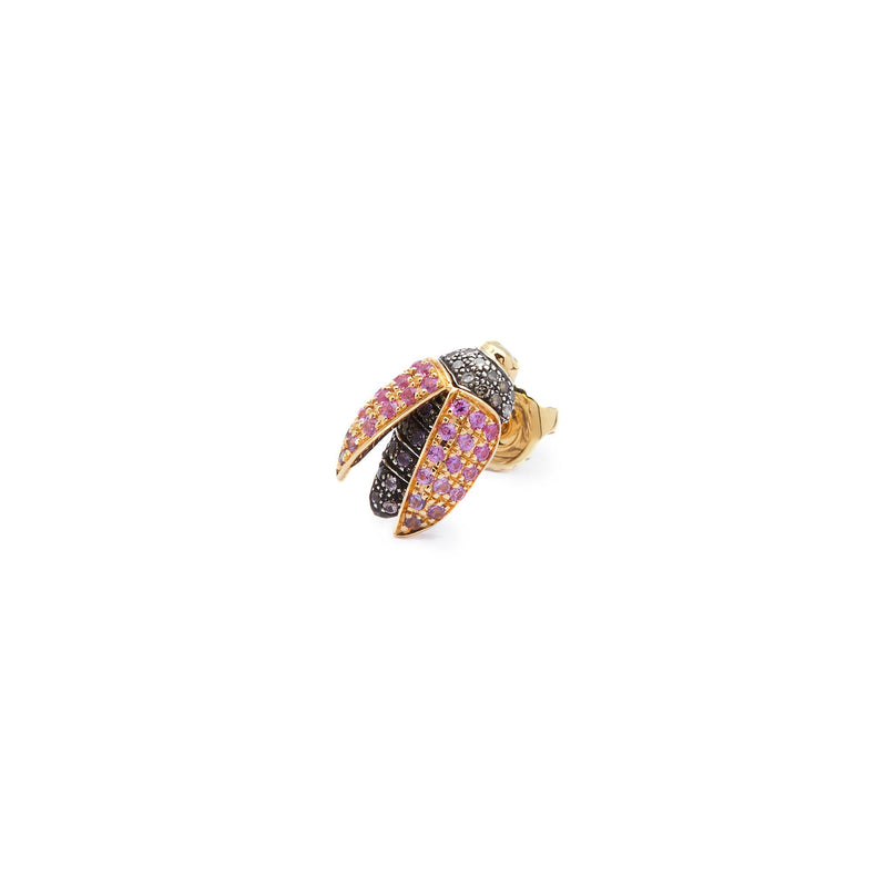 Mini Scarab Fly Stud Earring with Pink Sapphires