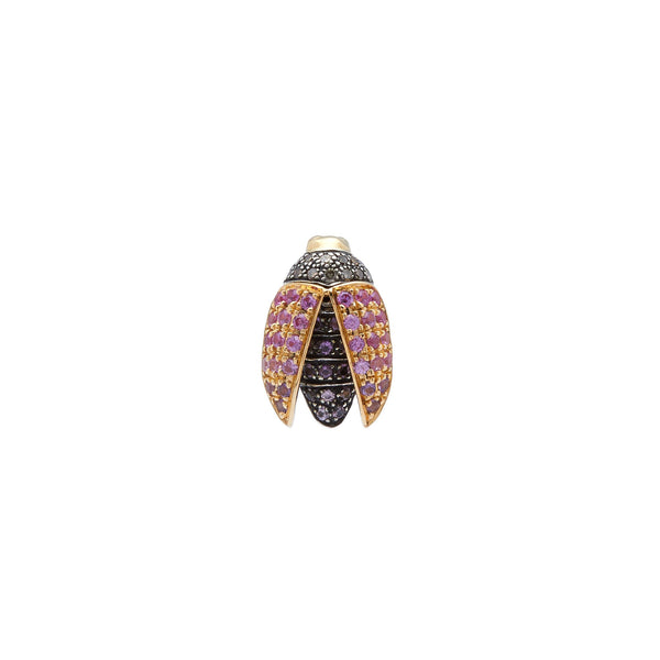 Mini Scarab Fly Stud Earring with Pink Sapphires