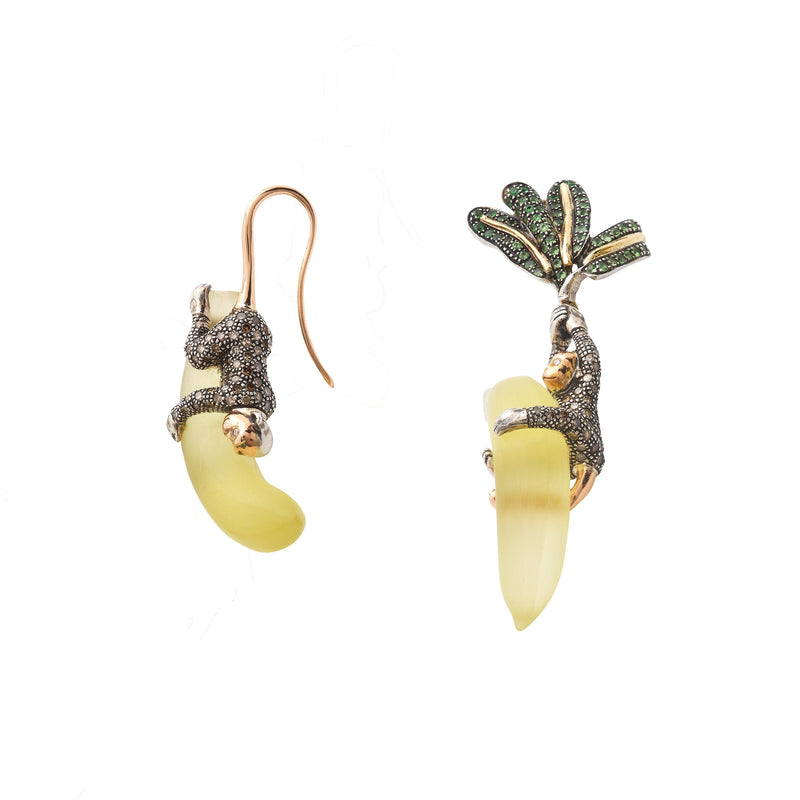 Spoo-Design | Spiral hoop earrings with a golden monkey, partly gold-plated  matt earrings | 925 silver earrings