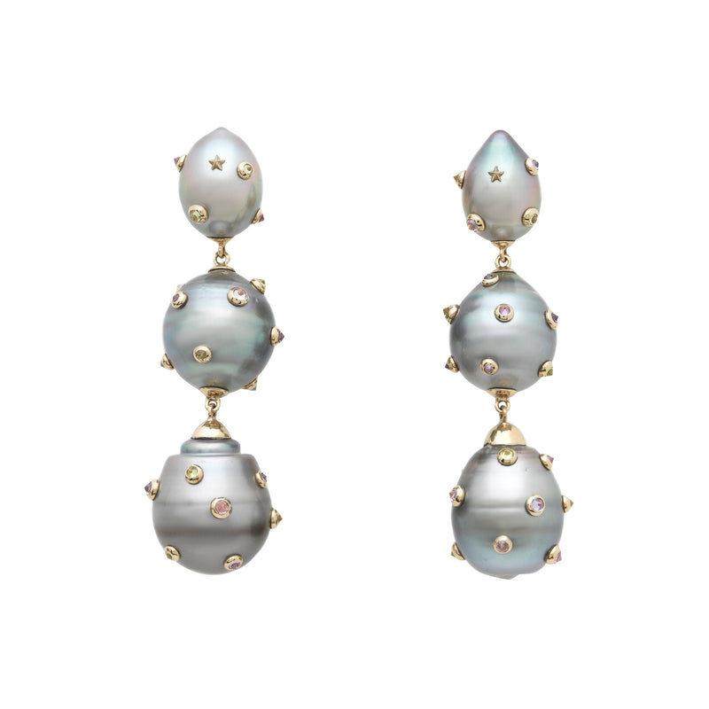 Pearl Trio Spike Earrings Earrings Bibi van der Velden
