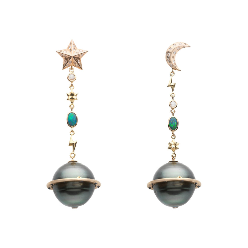 Galaxy Planet Moon and Star Earrings Earrings Bibi van der Velden